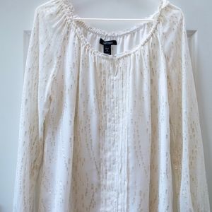 WHBM Peasant Blouse White Gold Metallic MEDIUM
